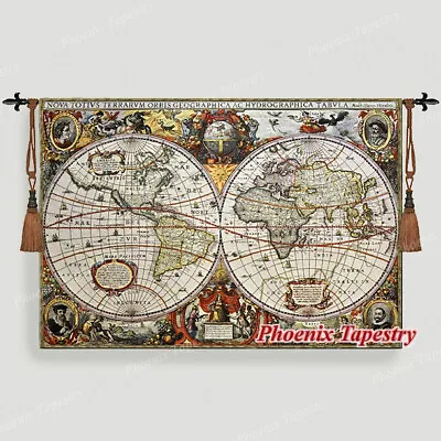 $99.99 • Buy Antique Map Tapestry Wall Hanging Jacquard Weave Gobelin Medieval 100% Cotton