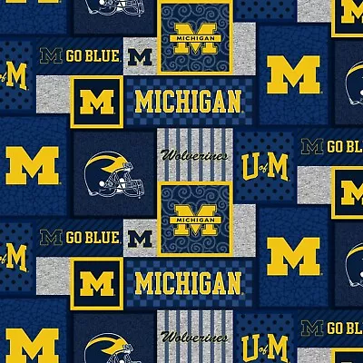 University Of Michigan Wolverines Patchwork Fleece Fabric-Fleece Blanket Fabric • $18.99