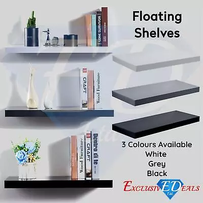 Modern HIGH GLOSS Display Shelf Floating Shelves White Black Grey With Fixings • £10.95