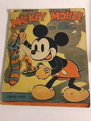 Rare 1936 Mickey Mouse And His Friends Walt Disney Linen Like Book 10  X 12 5/8  • $58