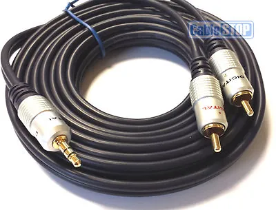 £6.35 • Buy 5m Stereo 3.5mm Jack Plug To TWIN 2 X RCA PHONO Audio Lead GOLD CABLE 5 METRES