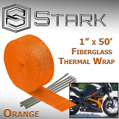 1  X 50' Ft Motorcycle Header Exhaust Heat Wrap Fiberglass Manifold Ties Orange • $20.99