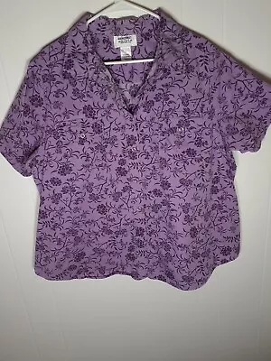 Mainstreet Blues Women's Blouse Size 1X  Purple Button Front Short Sleeve Cotton • $13.87