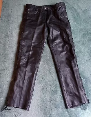 Hein Gericke Men's Black Leather Jeans - Lace-Up Sides - 36  Waist X 32  Leg • $24.88