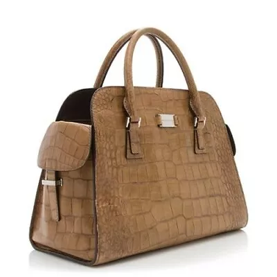 Michael Kors Gia Brown Crocodile Embossed Leather Satchel Handbag  • $155