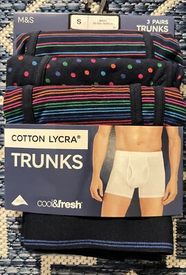 £15 • Buy M&S 3 Pack Mens Striped Blue Red3 Pack Cool & Fresh™ Stretch Cotton Trunks