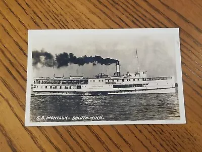 Duluth MINNESOTA RPPC C1920s STEAMER MONTAUK Steamboat LAKE SUPERIOR Ship • $19.95