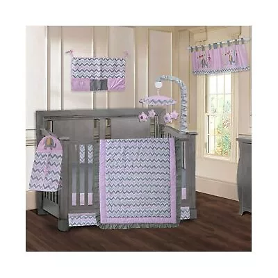 BabyFad Elephant Pink Chevron 9 Piece Baby Crib Bedding Set 100% Cotton • $137.55