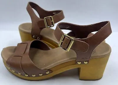 UGG Janie Womens Sandals  Sz 7 M Brown Leather Nailhead Buckle Block Heel Shoes • $41.99