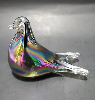 Mt St Helen's Ash Iridescent Clear Glass Dove Bird Paperweight Original Label • $33.97