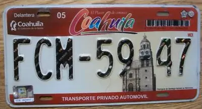 SINGLE MEXICO State Of COAHUILA LICENSE PLATE - 2007/09 - FCM-59-47 - AUTOMOVIL • $15.99