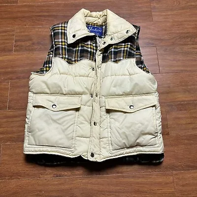 Vtg Plaid Puffer Vest S Yukon By Sweet Zip Button Pockets Made Korea 80s 90s • $29.91