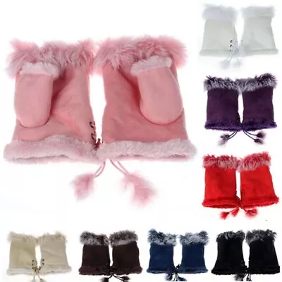 $14.04 • Buy Women Winter Fingerless Gloves Soft Warm Faux Fur Half Open Finger Mitten Ladies