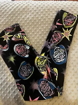 Lularoe OS Leggings Halloween Black Neon Alien Brain Monsters NWOT One Size • $27