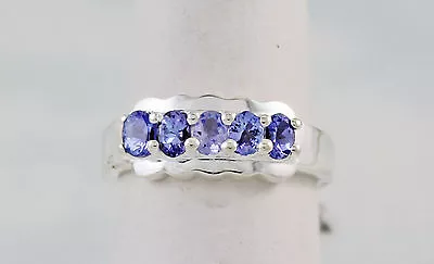 Five Violet Tanzanites Oval 4X3 Mm Stones 0.75 Ctw Ring Sterling Silver Size 7 • £118.66