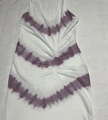 VENUS Womens Sleeveless White With Purple Tie Dye Ruched Lounge Dress Size M • $16.99