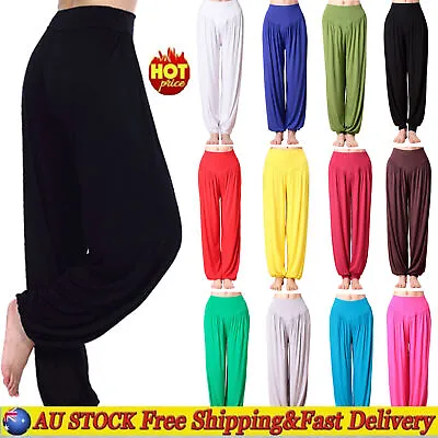 $22.32 • Buy Women Loose Casual Wide Leg Harem Yoga Pants Hippie Gypsy Dance Solid Trousers