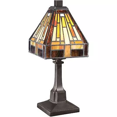 Tiffany Style Mission Stained Glass Bronze Finish Table Desk Reading Lamp 12in H • $88.77