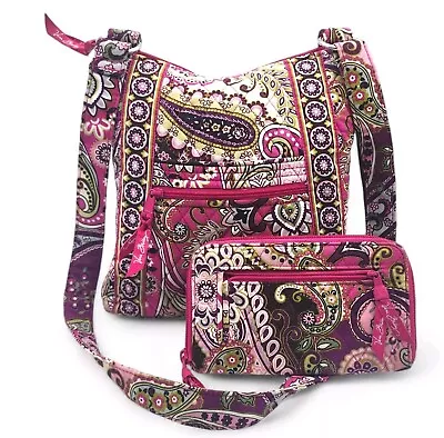 Vera Bradley Crossbody Hipster Purse & Wallet Very Berry Paisley Pink Purple Set • $26.99