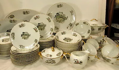RARE VTG Gold China Japan  Asian House Dinnerware W/Serving Pcs Service For 12 • $175