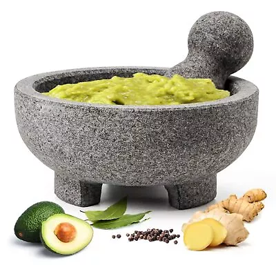Mortar And Pestle Set 8 Inch 4 Cups Large Capacity Unpolished Granite Molcajete • $44.99