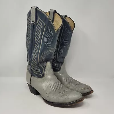 Tony Lama Boots Mens 8.5B Antelope Grey Blue Vintage 8056 • $76