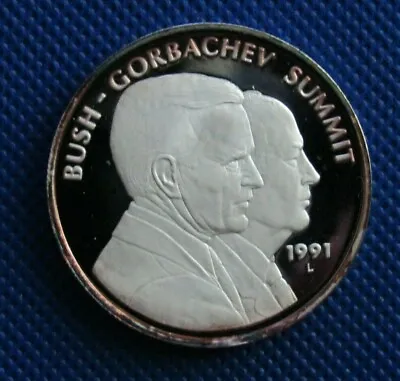 VERY RARE MEDAL USA - USSR 1991 Proof Silver Gorbachev Bush Summit In Malta  • $135