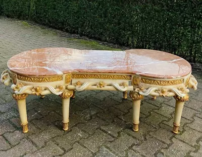 Vintage French Louis XVI Style Coffee Table With Pink Marble Top • $2610