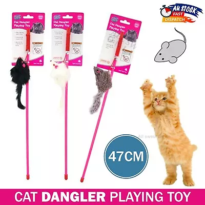 Cat Play Catch Toy Plush Dangler Teaser Wand Interactive Stick Kitten Mouse Fun • $12.95