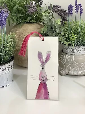 Bookmark / Page Marker Laminated Painting  Bunny Rabbit  Pinky  With Tassel • $10.95