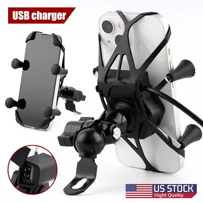 Motorcycle Motorbike Phone GPS Mirror Bracket Holder Mounts W/ USB Charger Port • $10.79