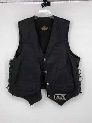 Harley Davidson Black/ Sleeveless/ Leather Vest - Size Mens Xxl • $9.99