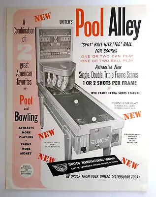 Pool Alley Arcade Flyer Original Vintage Shuffle Bowling Alley Game Art 1958 • $16.15