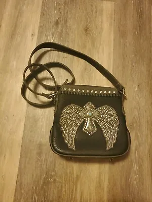 Montana West  Dark Brown And Gray Crossbody Bag Purse With Cross Embellished • $15.97