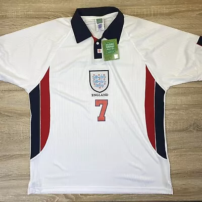 Score Draw England 1998 #7 Beckham Home Shirt Size XXL Mens White - New W/ Tags • £39.99