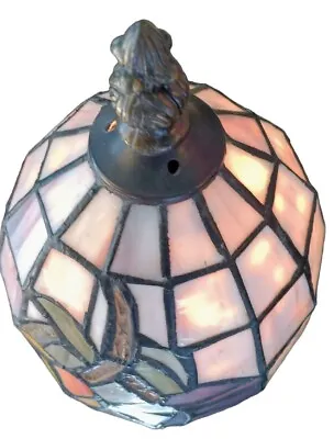 Vintage Tiffany Style Slag Glass Lamp Shade & Brass Base. Globe 4 Wx4.5 T Lamp9  • $17