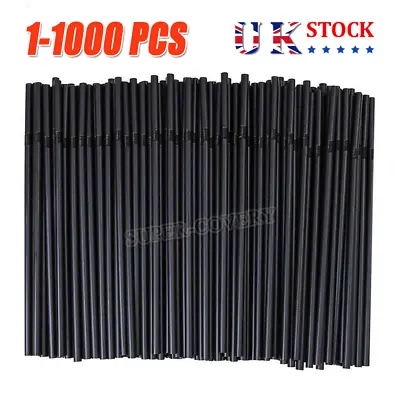 Plastic Flexible Straws Bendy Black Recyclable Drinking Cocktail Straws 1-1000 • £1.99