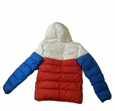 Nike Duck Down Filled Red White Blue Hooded Puffer Jacket Bubble Coat • $75