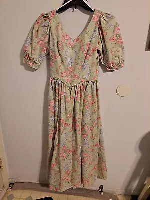 Vintage Laura Ashley Pale Pastel Green Floral Tea Dress 3 Of 3 Identical Size 4 • $49.99