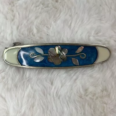 Vintage Abalone Inlaid Floral Blue Hair Clip Barrette  • $14