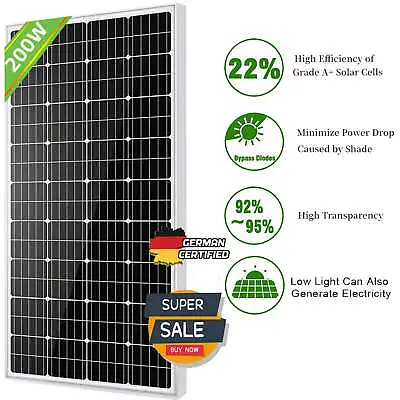 200W 12V Solar Panel High Efficiency Moncrystalline Module RV Marine Boat Home • $145.88