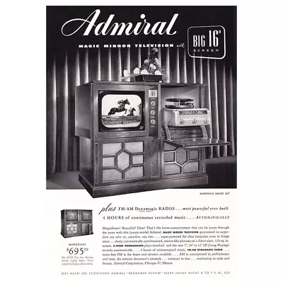 1949 Admiral Television: Magic Mirror TV Big 16 Screen Vintage Print Ad • $6.75