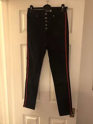 Mint Velvet Womens Black Skinny Jean With Red Stripe Trim Size 10R • £10