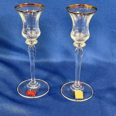 Set Of 2 Mikasa Jamestown Gold 3/4  Crystal Glass Candle Holders T2703-339 New • $26.95