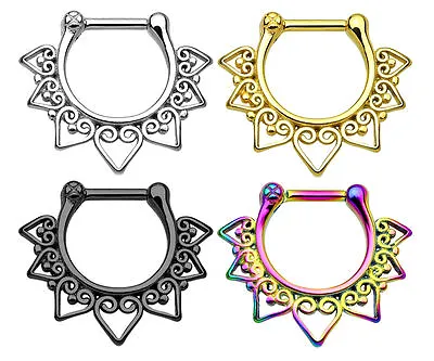 £4.29 • Buy New Colour Plated Stainless Steel Heart Tribal Fan Nose Hoop Septum Clicker 16g 