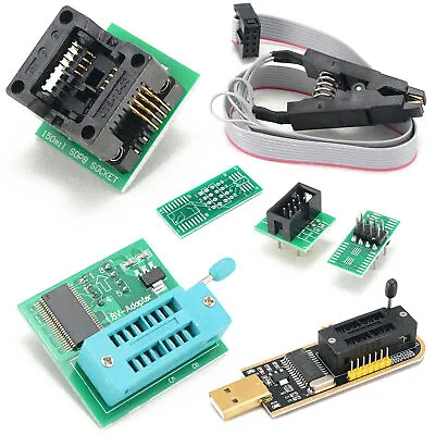 24x 25x EEPROM BIOS USB Programmer CH341A + SOIC8 Clip + 1.8V & SOIC8 Adapter • £12.90