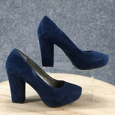 Me Too Heels Womens 11 Leanna Pumps Block Blue Leather Round Toe Casual Comfort • $29.99