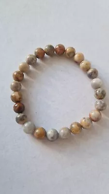  8mm Natural Stone Beads. Yellow Crazy Lace Agate. Bracelet. UK Seller  • £4