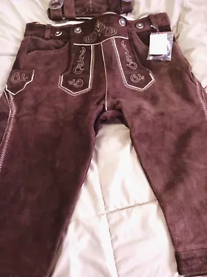 US Sz.38OktoberfestGermanyTrachtenSuede Lederhosenlongerw.Susp.D.Brown • $69.99