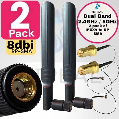 2 Pack Dual Band WiFi 2.4GHz 5GHz 5.8GHz 8dBi MIMO RP-SMA Male AntennaIPEX4 • $8.39